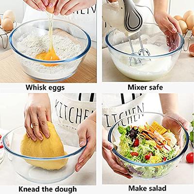 Glass Mixing Bowls with Lids Set of 3-Large Kitchen Salad Bowls