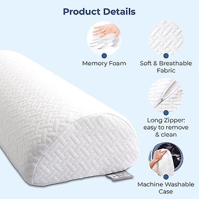Bolster Pillow for Legs, Knees, Lower Back Memory Foam Half Moon Pillow  Semi Roll Pillow as