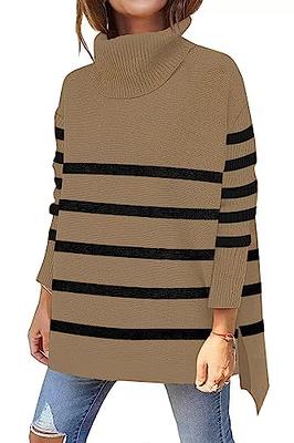 OU MgCE FAST FASHION Women's Casual Oversized Sweater, Ladies Fall  Maternity Turtleneck Sweaters Long Sleeve Split Hem Cute Black Striped  Winter Tunic Pullover Knit Tops Coffee S - Yahoo Shopping