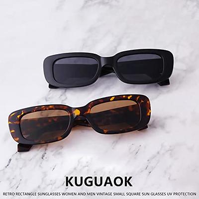 KUGUAOK 3 PACK Retro Rectangle Sunglasses Women and Men Vintage