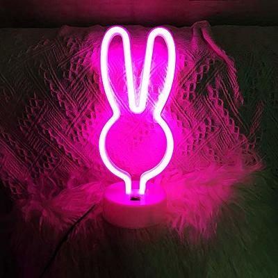 ENUOLI Decorative Rabbit Neon Sign Light Pink Led Cute Animal Neon Marquee  Light with Base Art