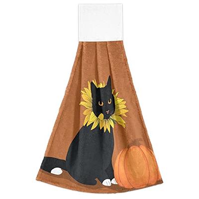 Halloween Black Cat Kitchen Towel - Fall Tea Towel - Halloween