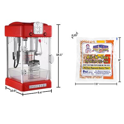 Great Northern 2.5 oz. Pop Pup Black Countertop Popcorn Machine with Measuring Spoon, Scoop, and 25-Serving Bags