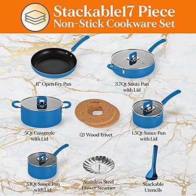 16 Pieces Kitchen Removable Handle Cookware Sets, Stackable Pots and Pans  Set No