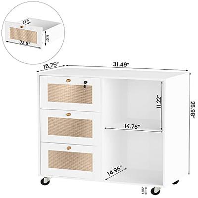 Richya Wood File Cabinet , Printer Stand with Open Storage Shelf, 3-Drawer  File Cabinet, Home Office White