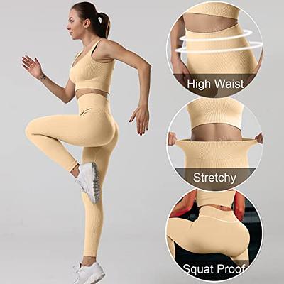 Women Ribbed Seamless Leggings High Waisted Workout Gym Yoga Pants