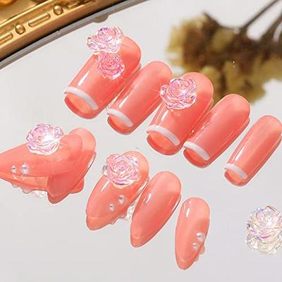 3D Flower Nail Charms and Silver/Gold Caviar Beads,6 Grids Acrylic