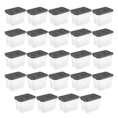 Sterilite 15 Qt Latching Storage Box, Stackable Bin with Latch Lid, Plastic  Container to Organize Clothes in Closet, Clear with Blue Lid, 24-Pack