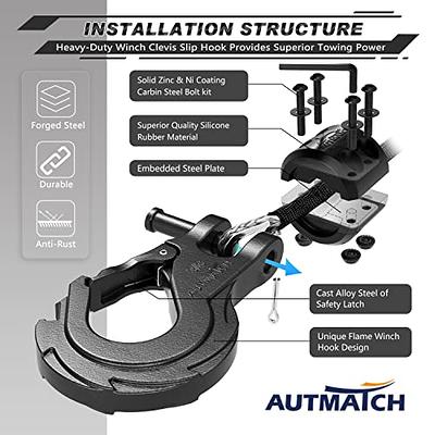 AUTMATCH Winch Hook 3/8 - Grade 70 Forged Steel Clevis Slip Hook with Safety  Latch 