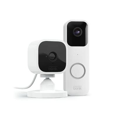 Blink Video Doorbell (White) + Mini Camera (White) with Sync Module 2, Two-Way Audio, HD Video, Motion and Chime Alerts