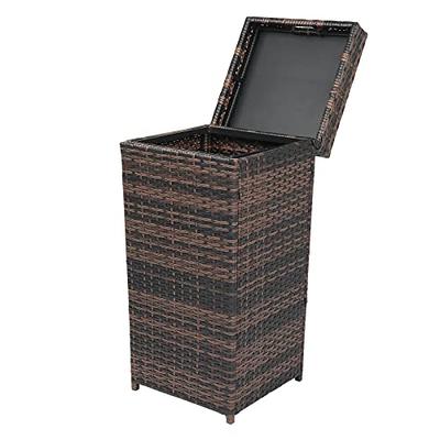 Outdoor Trash Can Rattan Garbage Can Trash Bin with Removable Lid