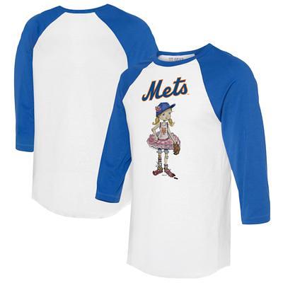 New York Mets Tiny Turnip Infant Baseball Bow Raglan 3/4 Sleeve T-Shirt -  White/Royal