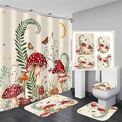 4-Piece Shower Curtain Set with Rugs, Toilet Lid Cover Bath Mat, Shower  Curtain with 12 Hooks, Durable Waterproof Fabric Shower Curtain for Bathroom