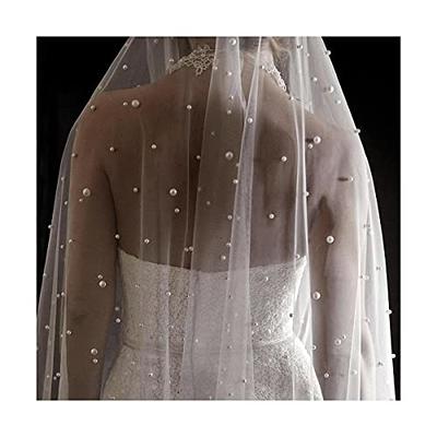 Fingertip Length Wedding Veil Waltz Bridal Short With Pearls Double Layers  Scattered Pearl Edge Tulle Elbow Veils - Yahoo Shopping