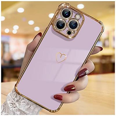 iPhone 12 Pro Max Case for Girl Women Cute Love-Heart Luxury Bling Plating  Soft Back Cover Raised Camera Protection Bumper Silicone Shockproof Phone