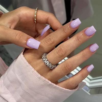 Light Purple Square Press on Nails Short,KQueenest Summer Gel Glue