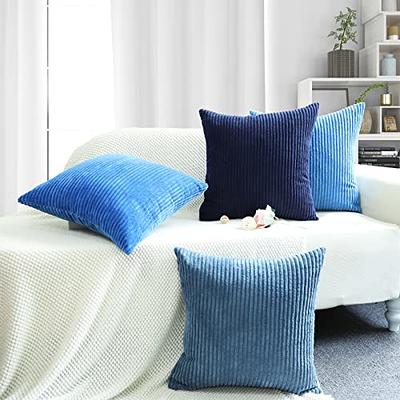 Throw Pillow Inserts Pack of 2 with Velvet Soft Solid  Decorative Square Throw Pillow Covers Set for Sofa Couch Car Bedroom, 20X20  Throw Pillows Inserts with 18x18 Washable Cushion Covers, Navy