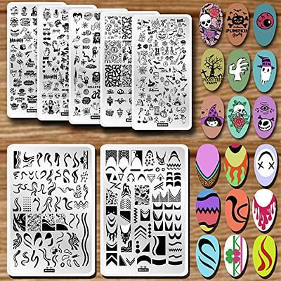 7Pcs Nail Stamping Plate Halloween Theme Nail Art Plates Swirl Line Nail  Stamping Plates Skull Ghost French Tip Nail Stamp Plate Geometric Wave  Stripes Snake Flower Nail Art Stamp Stencils Template 