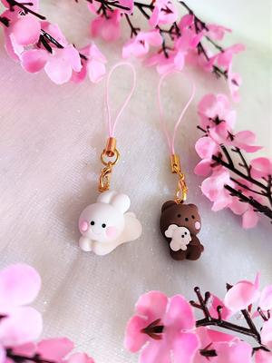 Kawaii Bunny Phone Charm Cute Pastel Pink Keychain Kawaii Cute