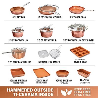 Gotham Steel Hammered 15 Piece Nonstick Cookware and Bakeware Set - Copper