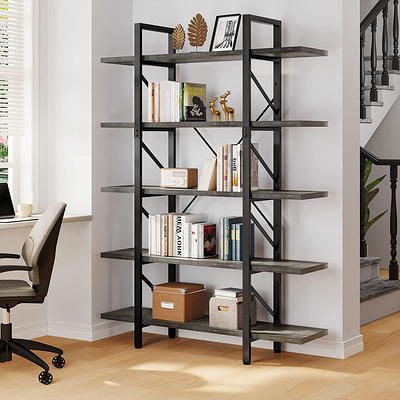 Dextrus 5-Tier Bookcase Storage Shelves, 65 in Ladder Bookshelf, Industrial Furniture for Bedroom Living Room Office,Black