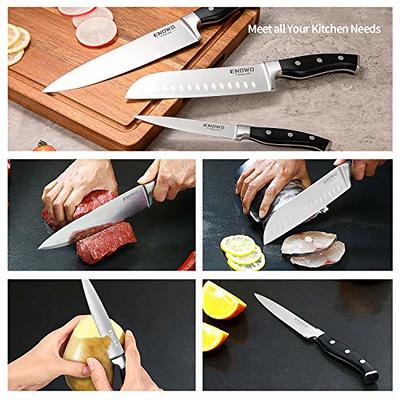 HAUSHOF Kitchen Knife Set, 5 Piece Knife Sets with Block, Premium Steel Knives Set for Kitchen with Ergonomic Handle, Great for Slicing, Dicing
