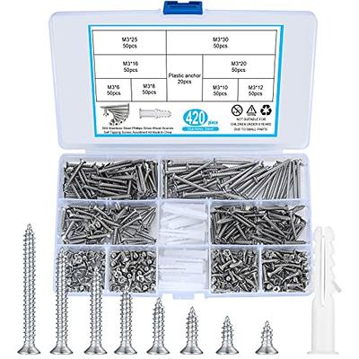 SCREWD 4mm x 25mm Screw & Wall Anchor Kit - 10 Tapping Screws & 10