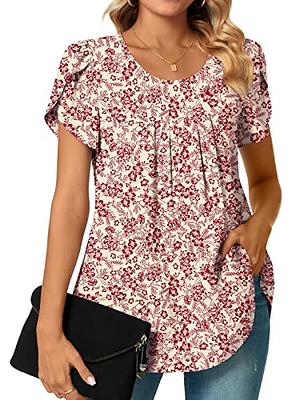 Plus Size Chiffon Tops for Women Tunic Floral Summer Loose Casual Short  Sleeves T Shirts Flowy Blouses