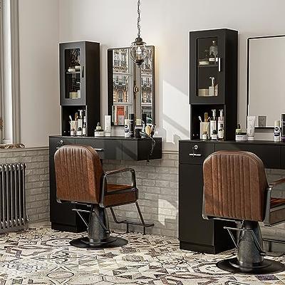 OmySalon Wall Mount Salon Barber Station 2-Tier Storage Shelf w/ Door