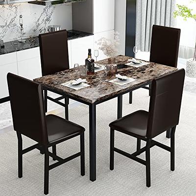 AWQM Faux Black Marble Dining Table with 4 Upholstered Chairs, 5-Piece  Dining Room Table Set for Small Space, Breakfast Table Bar Table and Chairs  Set