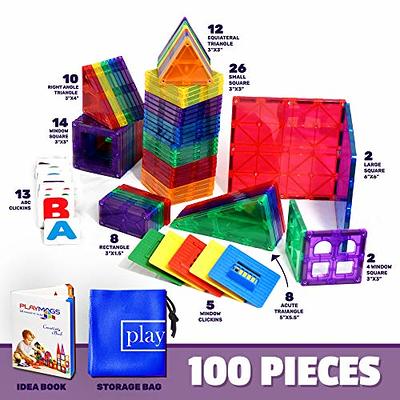 Playmags Magnetic Tiles for Kids, 60 Pc Magnet Blocks with ABC Click-ins,  STEM Development Building Toys for Boys Girls & Toddlers