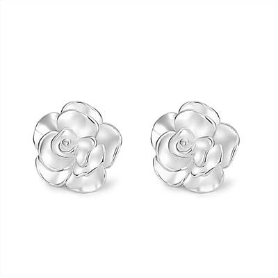 Pink Crystal Flower Stud Earrings 925 Sterling Silver Post CZ