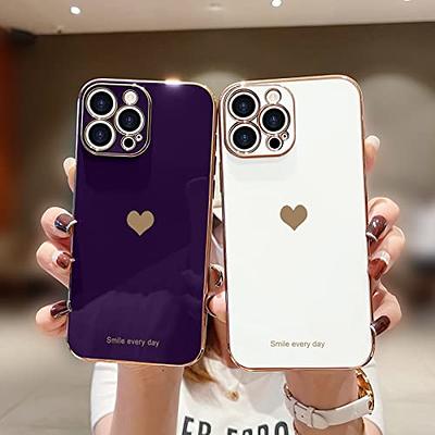 iPhone 12 Pro Max Case for Girl Women Cute Love-Heart Luxury Bling Plating  Soft Back Cover Raised Camera Protection Bumper Silicone Shockproof Phone