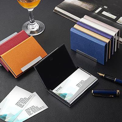 Business Card Holder, Luxury PU Leather Business Card Case Name Card Holder  & Stainless Steel Multi Card Case - Wallet Credit Card ID Case, Slim Metal  Pocket Card Holder with Magnetic Shut