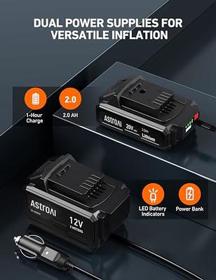 AstroAI Cordless Tire Inflator Air Compressor 20V Rechargeable Battery  Powered 160PSI Portable Handheld Air Pump with 12V Car Power Adapter  Digital