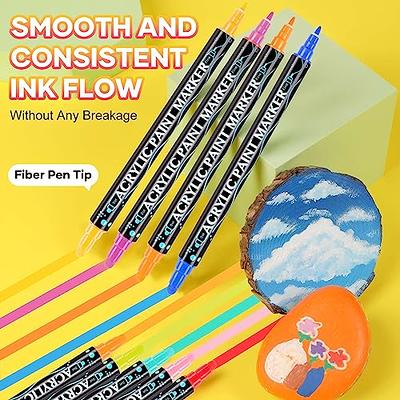 HTVRONT Acrylic Paint Pens - 24 Color Dual Tip Acrylic Paint Markers for  Adult Coloring, Smooth Ink