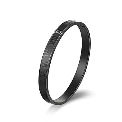 Black Roman Numeral Cuff Bracelet For Men