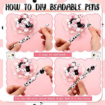 12 Set Plastic Beadable Pens Assorted Bead Pens Wood Beads Crystal Spacer  Beads Set Round Beads