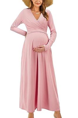 OUGES Fall Maternity Maxi Dresses Long Sleeve Wrap V Neck Baby Shower Dress  Maternity Clothes 2023(Black,S) at  Women's Clothing store