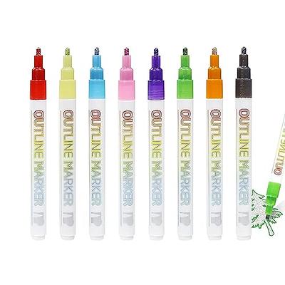 NewSoul 12 Colors Outline Markers Shimmer Double Line Marker Pen Set Magic  Glitter Metallic Drawing Pens Self-Outline DIY Sketching Pens