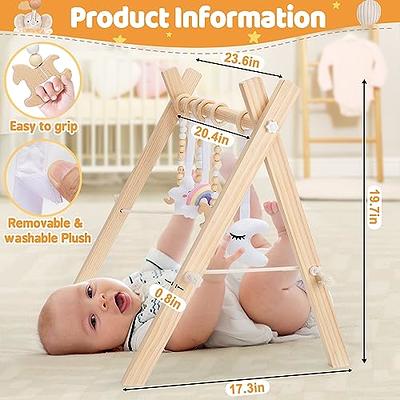 HAN-MM Wooden Baby Gym with 6 Wooden Baby Toys Foldable Baby Play Gym Frame  Activity Gym Hanging Bar Newborn Gift Baby Girl and Boy Gym (Natural