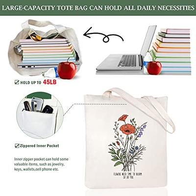 Flower Tote Bag - Wildflower, Floral, Canvas Tote Bag with Zipper