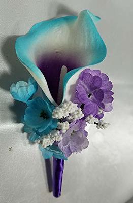 Pink Royal Blue Rose Calla Lily Bridal Wedding Bouquet Accessories