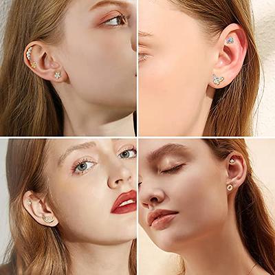 18G/16G Climber Cartilage Gold Stud Earrings Conch Earrings 