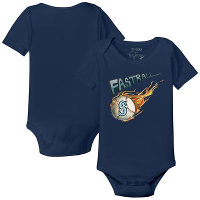 Seattle Mariners Tiny Turnip Infant Baseball Bow Raglan 3/4 Sleeve T-Shirt  - White/Navy