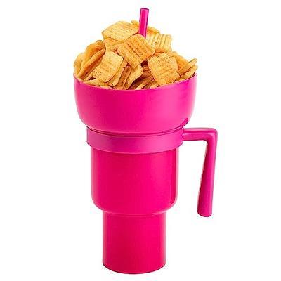  2 in 1 Snack Drink Cup with Straw Large Opening Plastic  Beverage Cup Top Snack Bowl Car Cup Holder Potato Chips Container for Home  Cinema Games Travel (2#) : Home & Kitchen