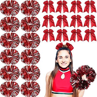 160 Pieces Cheerleading Pom Poms Bulk 9.5 Inch Plastic Cheerleader Pompoms  Metallic Foil Cheering Hand Flowers with Baton Handle for Sports Game Dance