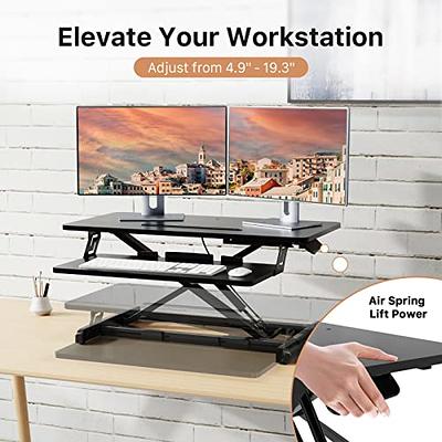 TechOrbits Standing Desk Converter - 32 Inch Adjustable Sit to Stand Up  Desk Workstation, Particle Board, Dual Monitor Desk Riser with Keyboard  Tray