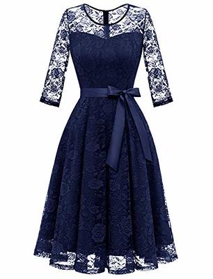 Dressystar DS0017 Women's Elegant Floral Lace Dress 3/4 Sleeves Bridesmaid  Dresses with Illusion Neckline Navy L - Yahoo Shopping