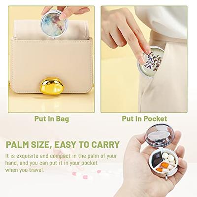Travel Pill Case, Small Pill Box - Dtouayz Portable Pill Container for Purse or Pocket, Daily Medicine Organizer Waterproof 4 Compartment Compact